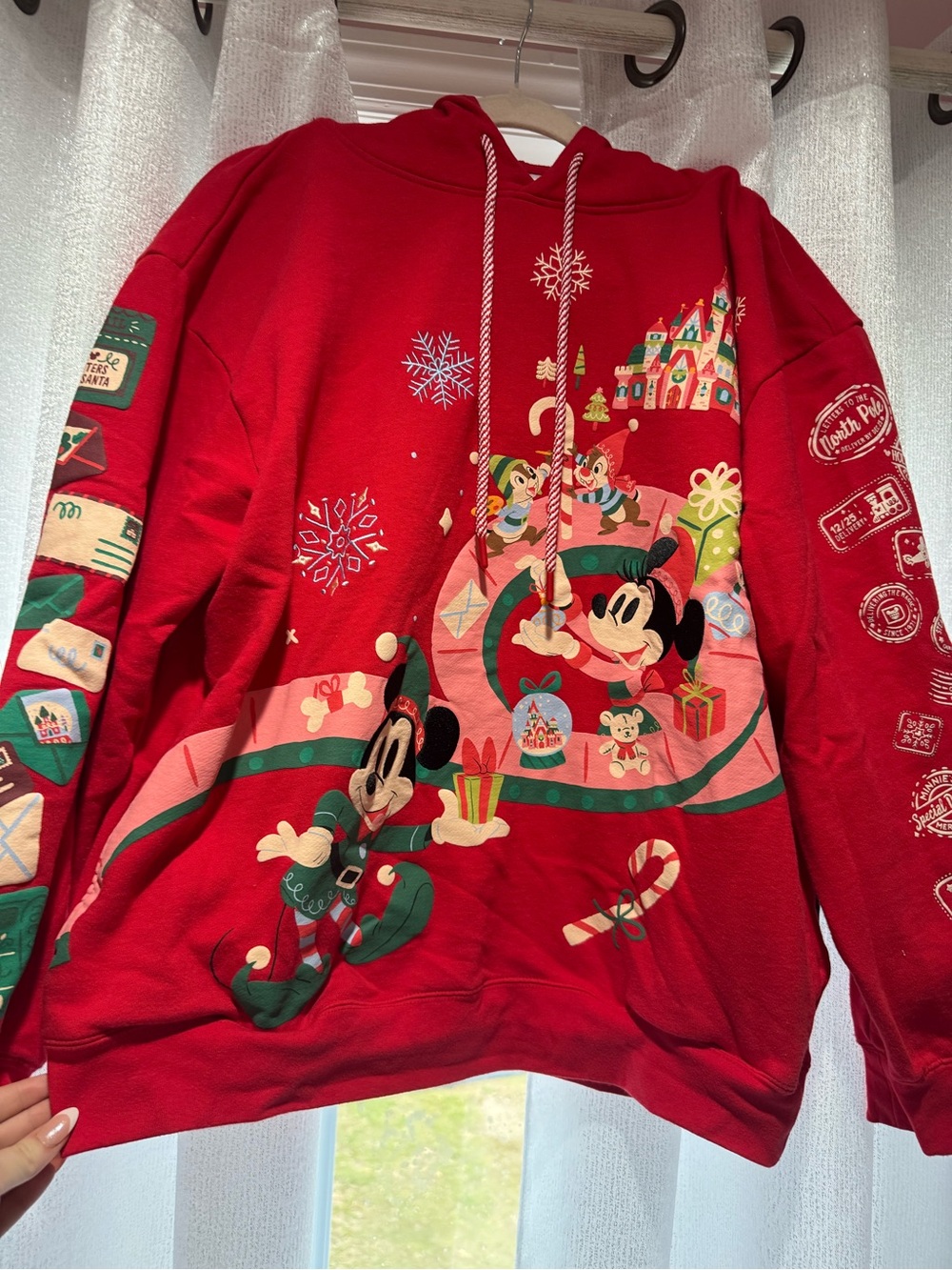 Disney Red & Green Mickey Mouse Holiday Pullover Hoodie - Picture 1 of 2